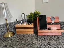 Santos Mahogany Men Accessory Nightstand Organizer Valet Tray Phone Desktop