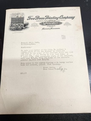 VTG 1911 Billhead Masthead of Free Press Printing Company of Mankato Minnesota