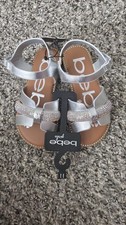 Bebe Girls Silver Bow Rhinestone Sandals Hook Loop Flat Heel Size 11
