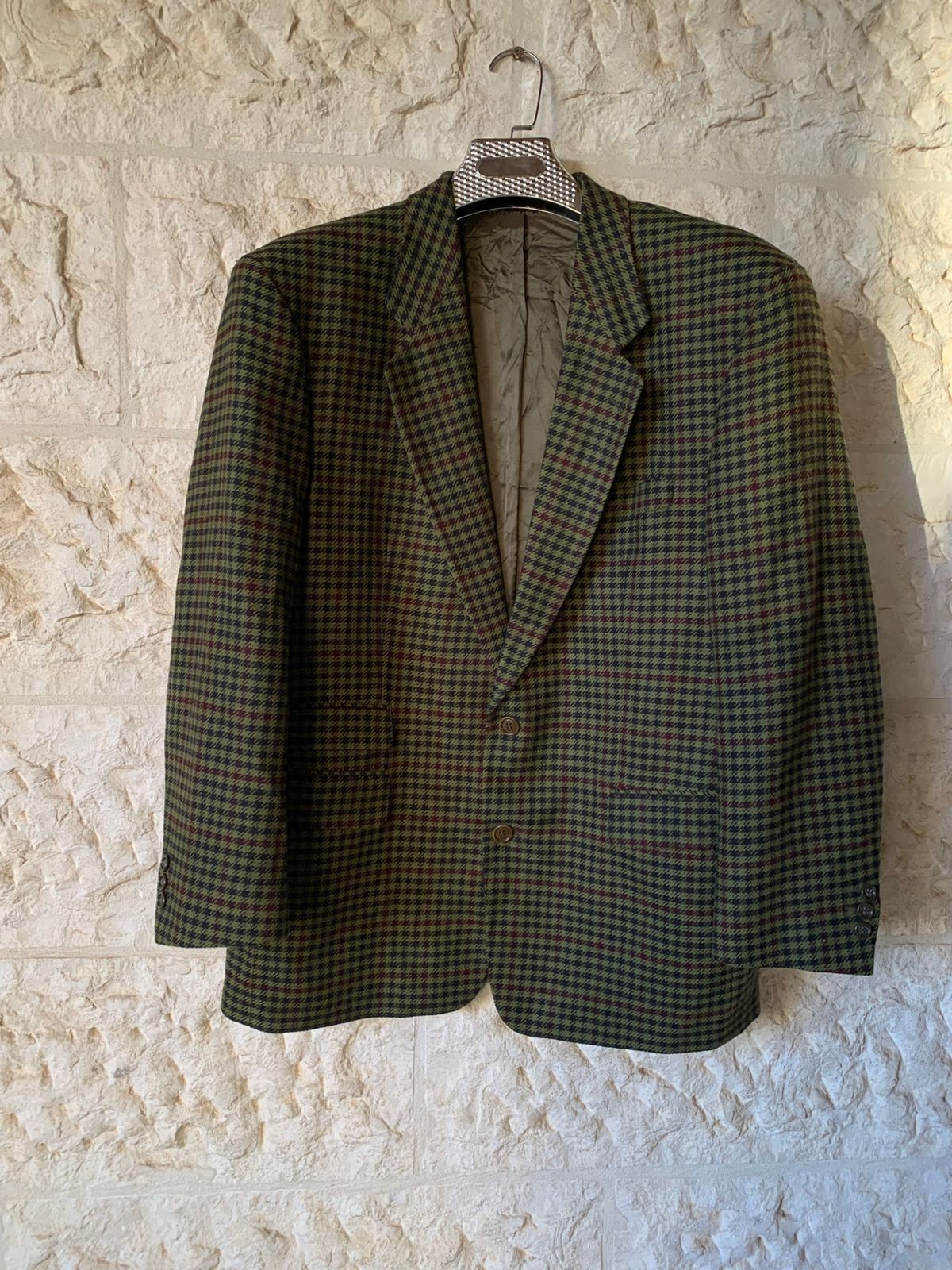 Vintage Hugo Boss Wool Cashmere classic plaid green jacket blazer 42R 42S thumbnail 2