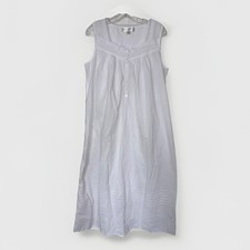 Eileen West Cotton Womens White Sleeveless Button Front Nightgown L Cottagecore