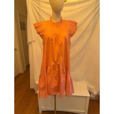 LOVE THE LABEL Coral Smocked Neck Pleated Ruffle Sleeve Tiered Mini dress L