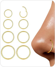 Hypoallergenic Nose Rings Hoops Set, 8PCS 18G 316L Surgical Stainless Steel