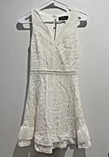 SWEET! Lulus XS Love You Always Sleeveless VNeck Skater Dress White Lace