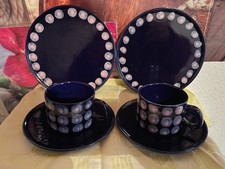 Melitta Kopenhagen Kobaltblau  2 Gedecke/ Teller Tasse Untertasse-Tupfenrosa