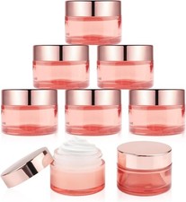 1 oz 8 Pack Pink Glass Jars,Empty 30ml Cream Jars with Rose gold Lids&Inner line
