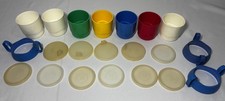 7 VINTAGE Tupperware Stacking 2546 Cups 7 Oz Camping Travel Lids, Handles,Sippy