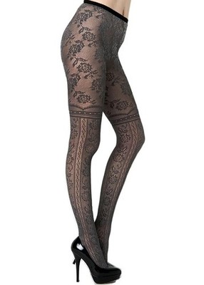 Stella Elyse Floral Moulin Rouge Fishnet Pantyhose (Regular, Rose Panel) S/M 10R