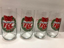 Set of 4x Royal Crown Cola RC Holiday Greetings Rare Christmas Glass SEE INF PIC