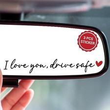 I Love You Drive Safe Mirror Sticker Black , 3PCS Car Decals, Cute Interior Acc