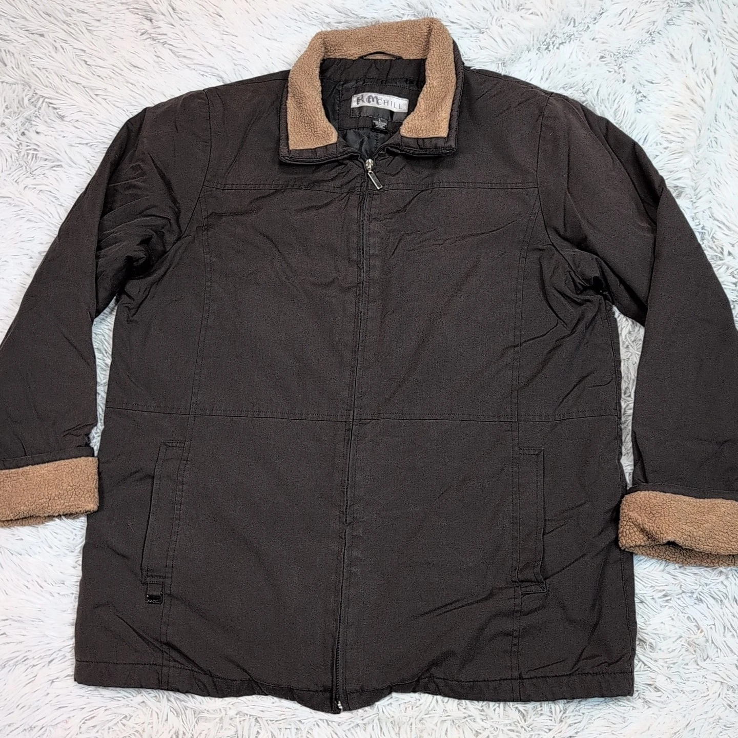 Big Chill Jacket Mens L Brown Coat Zip Up Chore Barn Pockets Comfort Casual