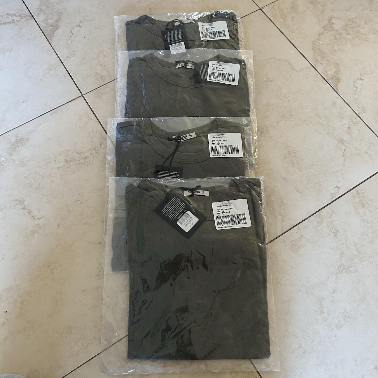 Buck Mason Costa Cotton Short Curved Hem Tee Mens XS Crew Neck LOT OF 4 Knit USA