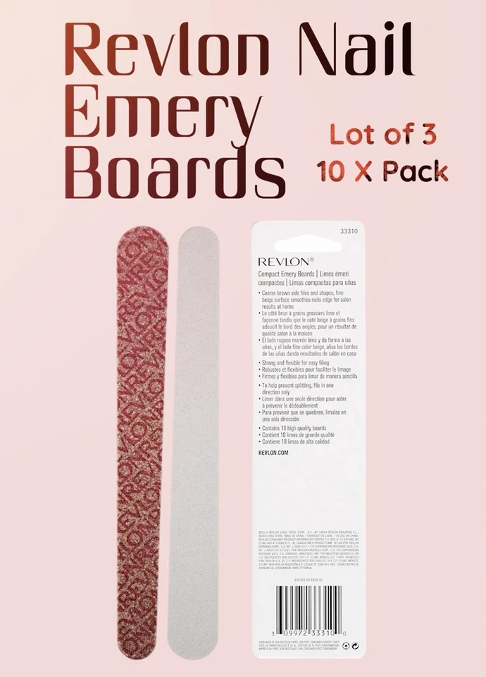 Lot of 3 Revlon Dual Sided Emery Boards 10ct * Pack Compact Nail Files Manicure - Image 2 of 3