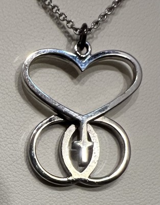 Vtg Large D&C Sterling Silver Infinity Heart Cross Ring Pendant Necklace, 24in.