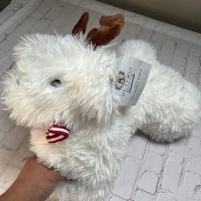 NWT My Texas House Andy Dog Decorative Holiday Pillow White Dog W/ Antlers 