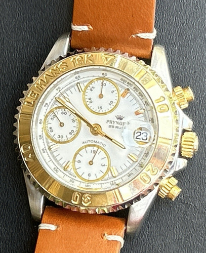 Pryngeps 18k Solid Gold Bezel Chronograph Valjoux 7750 Daytona Le Mans Mens WOW!