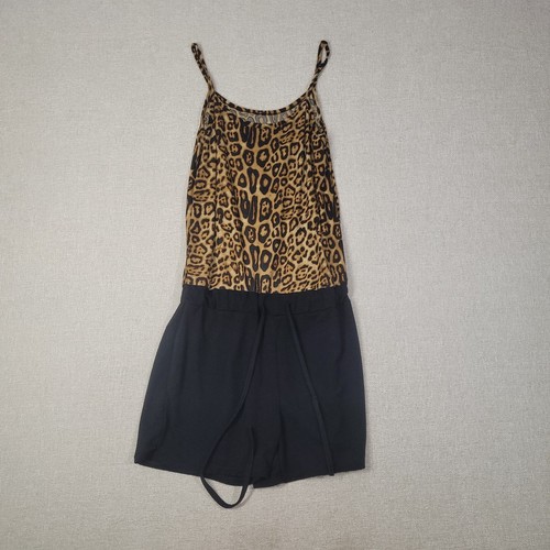 Leopard Print Spaghetti Strap Romper with Black Shorts Large