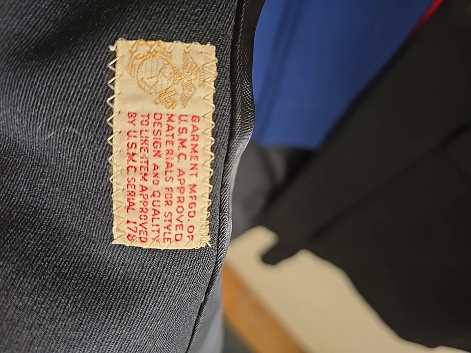 Vintage WWII USMC Dress Uniform , Black Jacket, Blue Trousers .  - Image 3 of 4