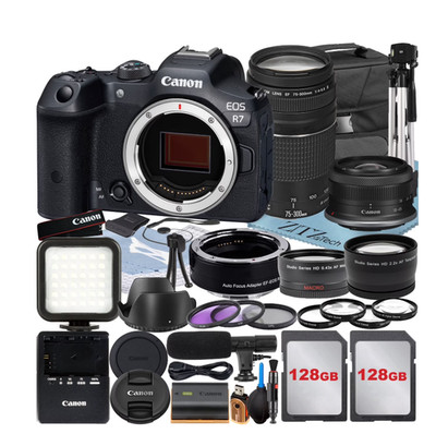 Canon EOS R7 Mirrorless Camera with RF-S 18-45mm + EF 75-300mm Lens + Mount Adap