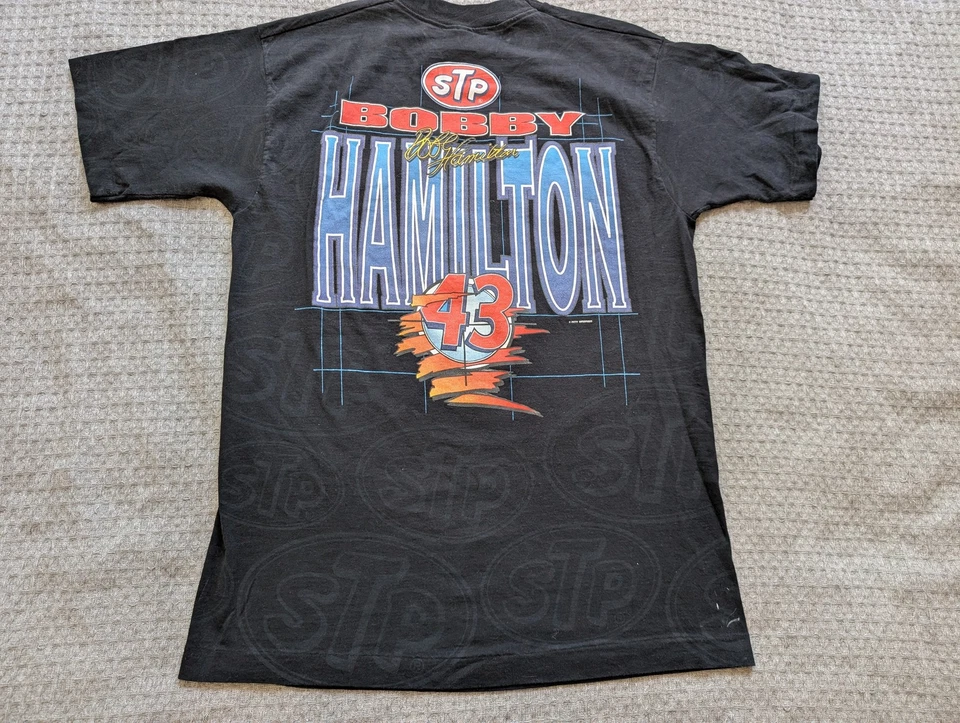 Vintage STP Racing Shirt Mens Large Black NASCAR Bobby Hamilton 43 Pontiac 90s - Image 2 of 4