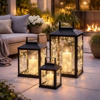 3Er Deko Laternen Set Schwarz Gartenlaterne Windlicht Metall AußEn H28/35/44Cm