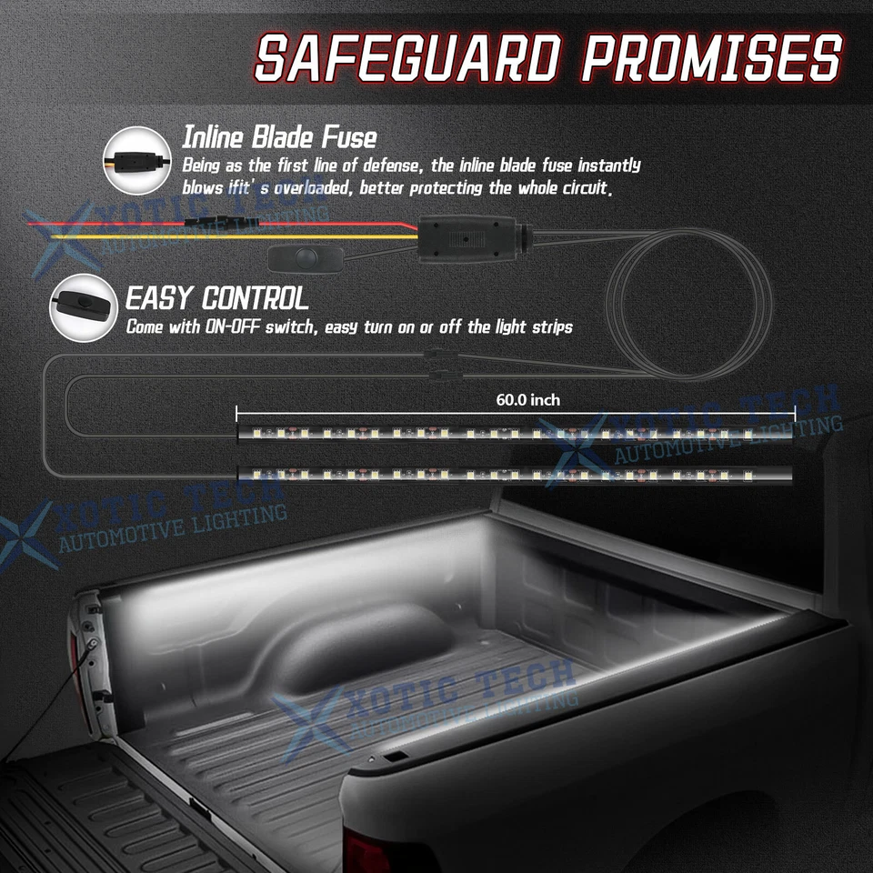 Kit de tira de luz LED para plataforma de carga camioneta pickup 60" para Dodge Ram 1500 2500 2009-2018 Foto 3 de 4