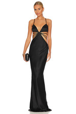 Retrofête Selma Gown Black Cutout Backless Satin Dress Womens Size L Sexy Party