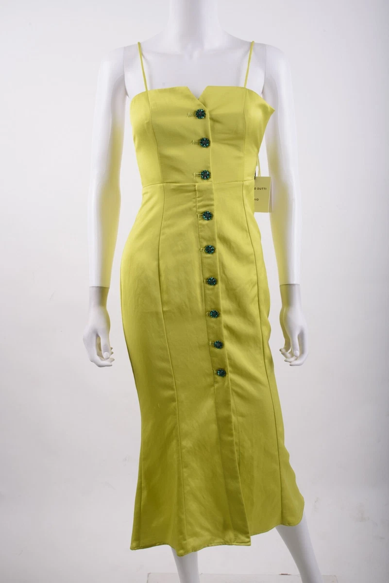 Massimo Dutti Studio Womans Strappy Midi Dress XS Chartreuse 9214 954 NWT