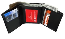 Black Handcrafted Genuine Leather Mens Trifold Wallet Front Pocket ID Holder