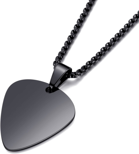 Guitar Pick Necklace Stainless Steel Chain for Men Women 24 Inch Black