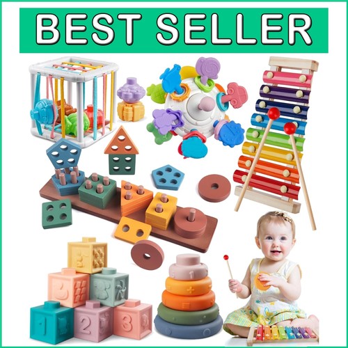 6-in-1 Montessori Baby Toys - Sensory Teething & Shape Sorter for Toddlers