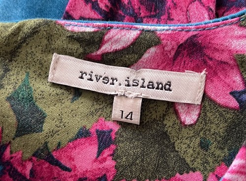 River Island Dress Size 14 Blue Pink Floral Knee Length Summer Dress Holiday - Picture 10 of 12