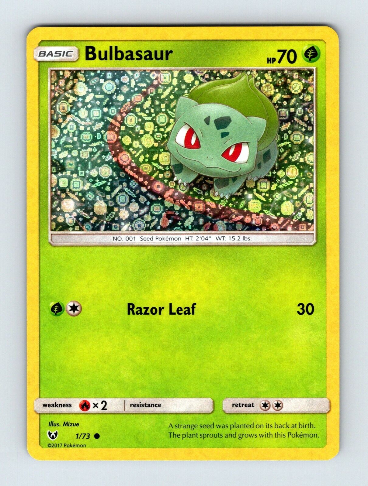 Pokemon BULBASAUR Card SHINING LEGENDS 1/73 Trading Card Seed Pokemon HP 70  2017