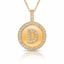 14k Yellow Gold Initial Micro Pave Setting w/ CZ White Stones A-to-Z Pendant