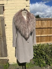 Designer Pierre Cardin Mongolian Fur Collar Cashmere Blend Coat Size 12 Pink