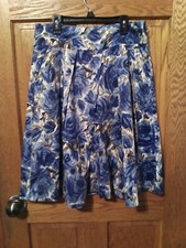 Talbots Blue Floral Skirt Size 8 Dressy w belt EUC