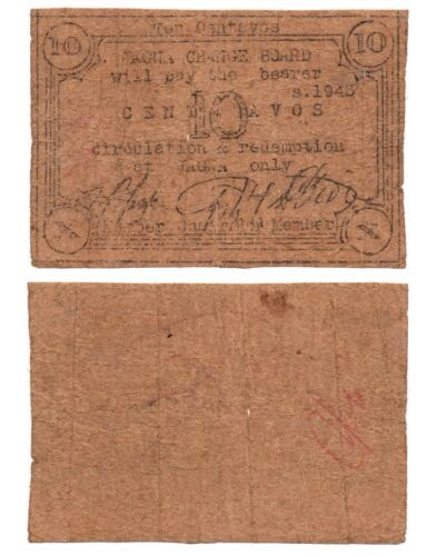 PHILIPPINES 1943 Jagna Bohol 10 Centavos WW2 Municipality Currency BOH-472 - Picture 1 of 3