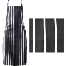 Chefs Apron Kitchen Cooking Baking Butchers Catering Front Pocket Striped Aprons