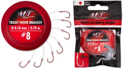 QUANTUM Magic Trout Hook Paste Maggot Rot #6 L:200 7 Stück Forellenhaken 4727102