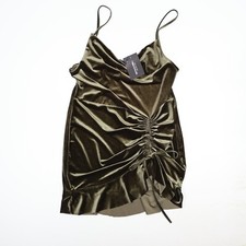 PRETTYLITTLETHING Shape Velvet Cowl Ruched Mini Dress in Olive Green Size 20