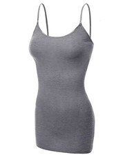 Womens Basic Spaghetti Strap Cami Camisole Tank Top Plain Colors Dark Gray M