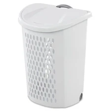 Ultra Wheeled Hamper Plastic Laundry Basket With Wheels-White,For Home,Dorm，US