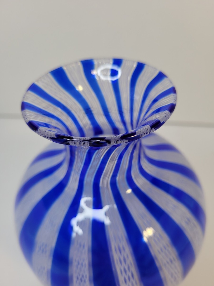 Murano Latticino Blue and White Vase 7 3/4