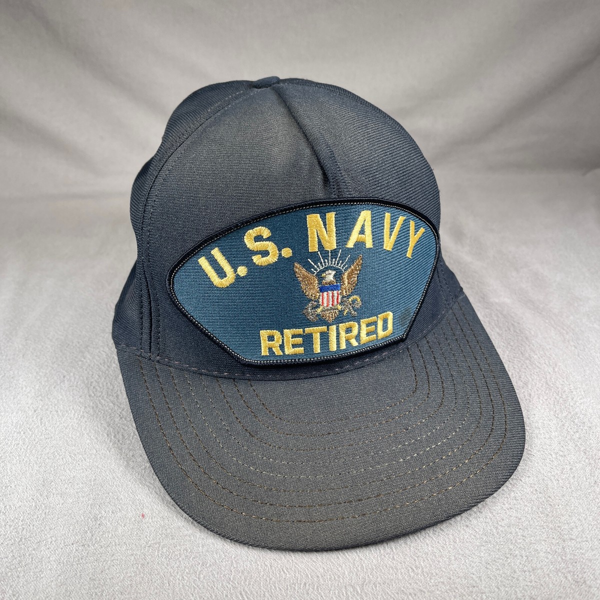 Us Navy Retired Hat Mens One Size Blue Snapback Cap Veteran Made In USA  Faded