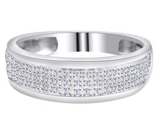 1/4ct Natural Round Diamond Pave Wedding Band Mens Ring 10K White Gold