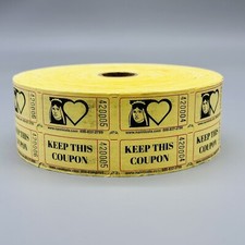 2000 Yellow Raffle Tickets Double Stub Roll Split the Pot 50/50 Queen of Hearts