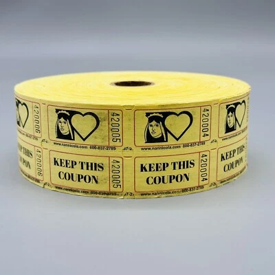 ITC 2000 Yellow Raffle Tickets Double Stub Roll Split the Pot 50/50 Queen of Hearts