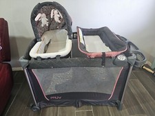 MUV Pack N Play Baby Playpen Dark Grey  Pink Bunny/Floral Theme