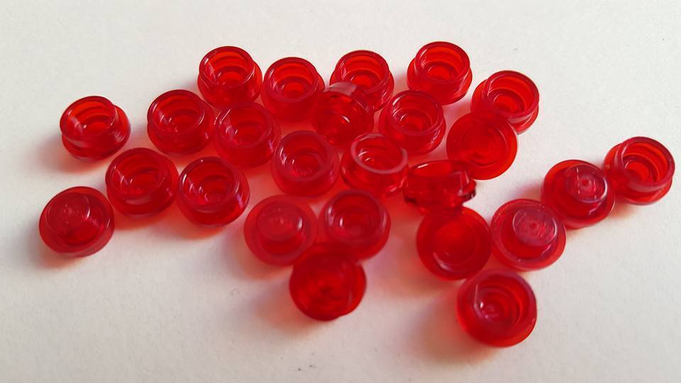 Lego Trans Red Plate Round 1x1, Part 4073 30057, Element 3005741, Qty:25