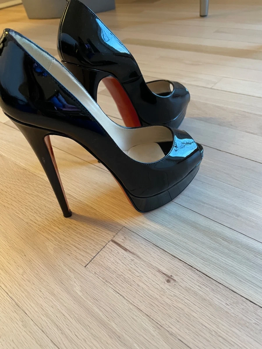 CHRISTIAN LOUBOUTIN Size 5 LADY PEEP Black Platform Heels Pumps Shoes 35 Eur